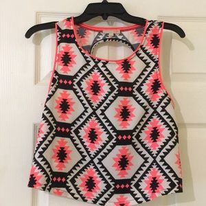 pink black and white back cutout top